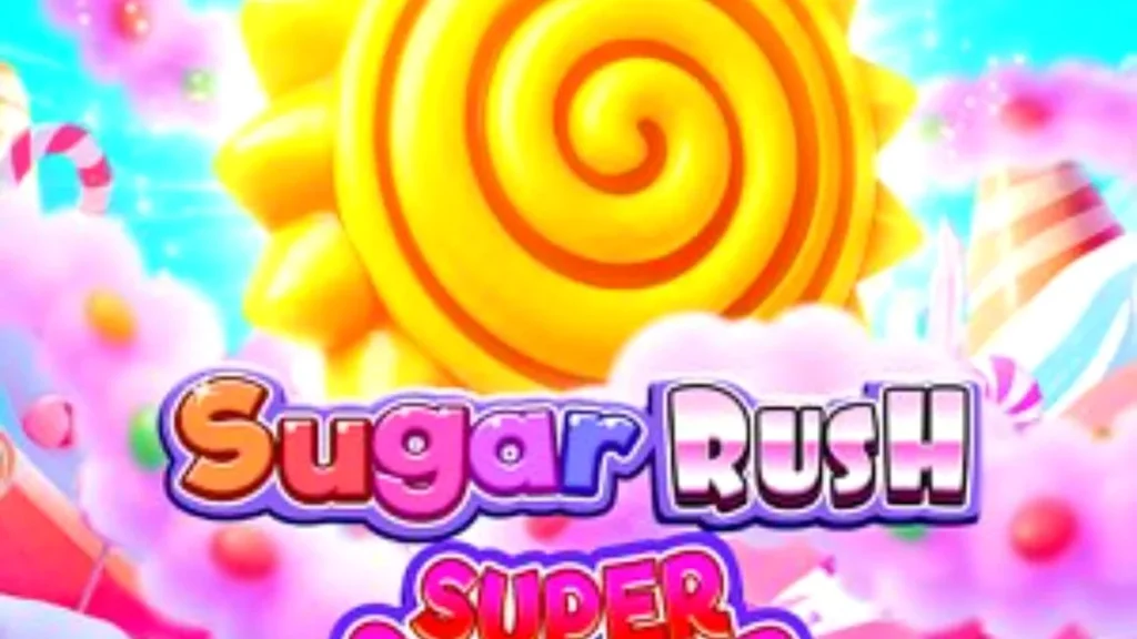 Tampilan visual permainan slot Sugar Rush Super Scatter dengan tema permen warna-warni.