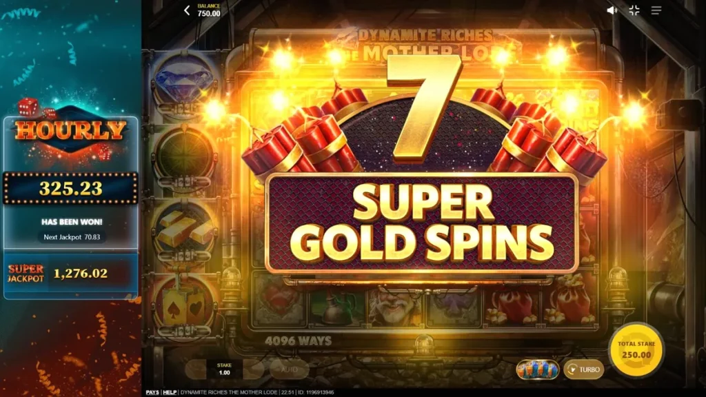 Tampilan visual slot Dynamite Riches The Mother Lode dengan latar tambang emas yang gelap dan dramatis.